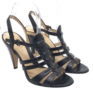 BOUTIQUE 9 ESPRESSO BROWN CROC EMBOSSED SANDALS